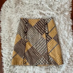 Maeve Yellow and Brown Patterned Mini Skirt